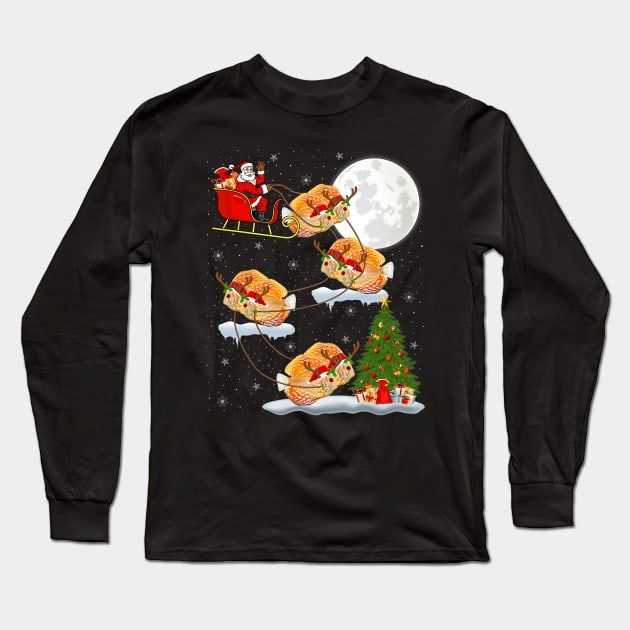 Funny Xmas Lighting Tree Santa Riding Discus Fish Christmas Long Sleeve T-Shirt by kasperek